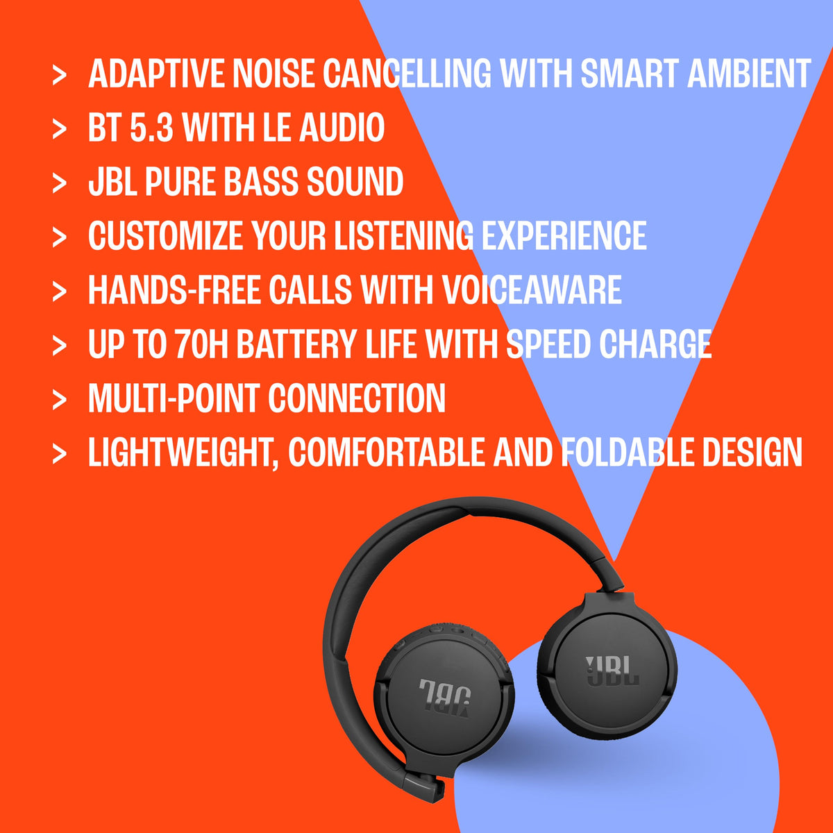 JBL Tune 670NC beside phone in bag illustrating Bluetooth pairing and mobility