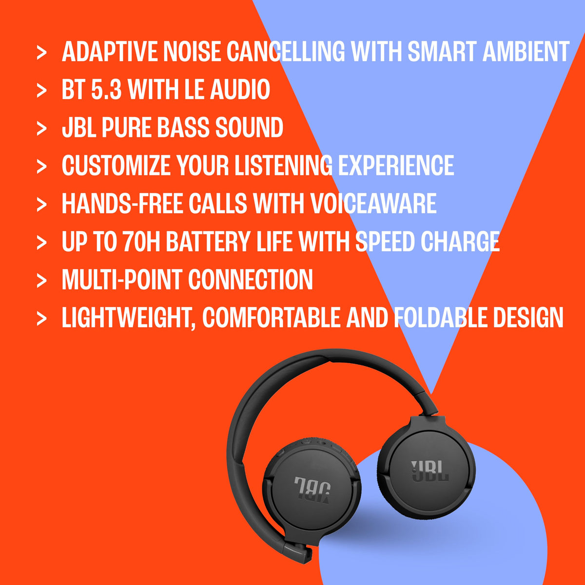 JBL Tune 670NC VoiceAware for clearer voice during calls.