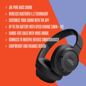 JBL Tune 720BT side profile showing earcup controls for effortless call and playback management