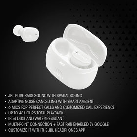 JBL Tune Buds 2 case open with earbuds inside for easy access.
