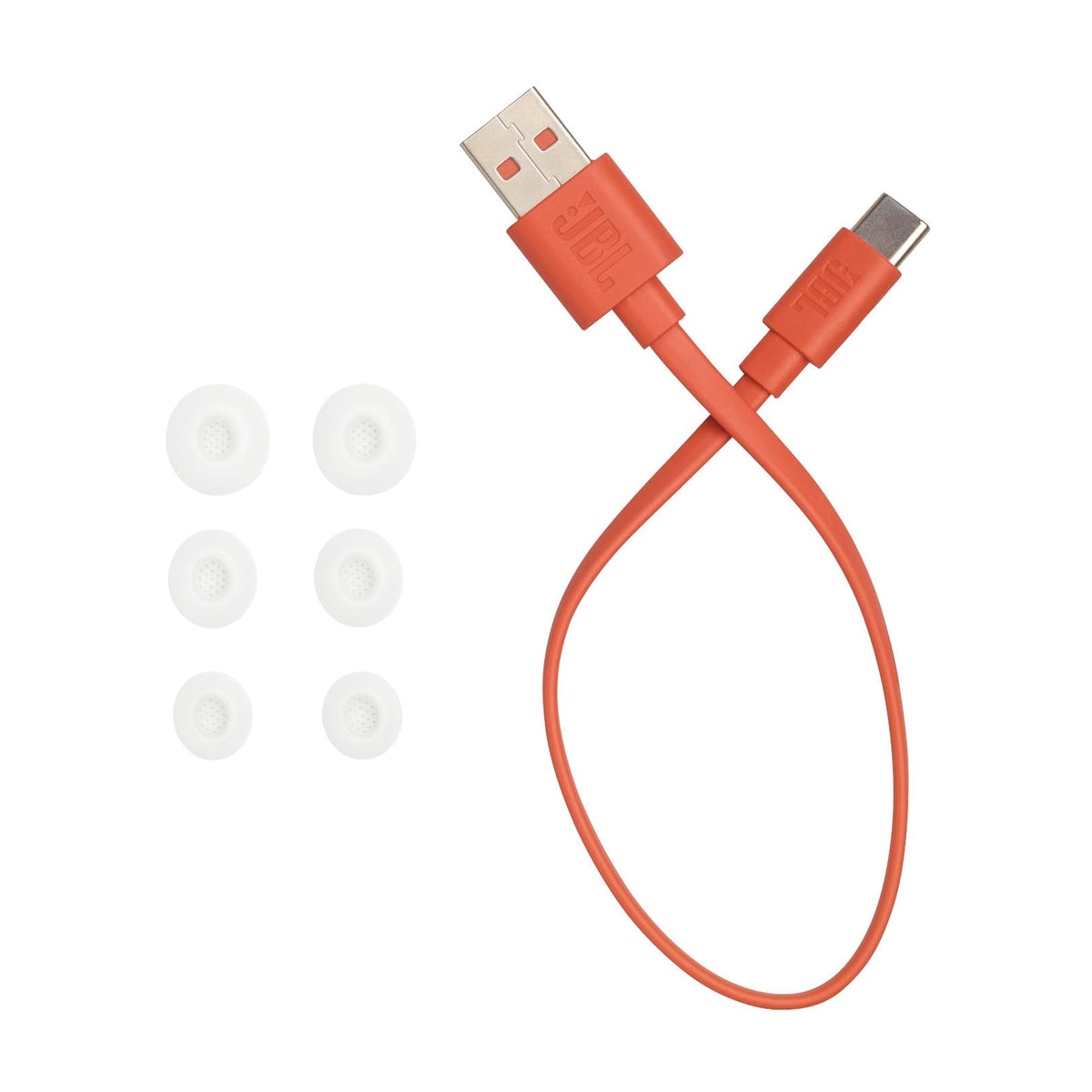 JBL Tune Buds 2 next to coin for scale, showing compact size and travel-friendly case