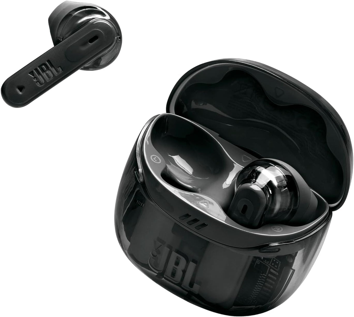 JBL Tune Flex 2 close-up of earbud driver and mesh, highlighting build quality
