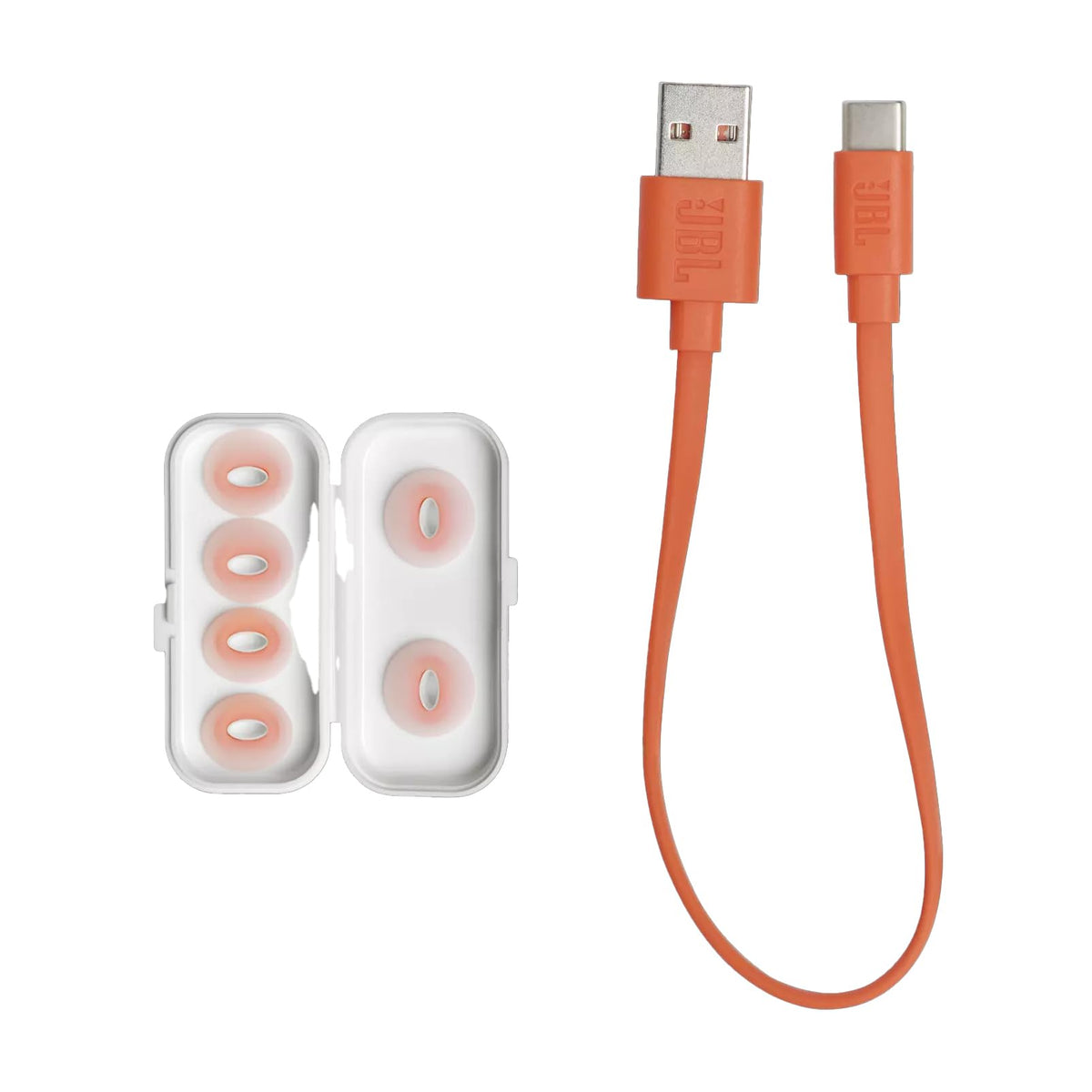 Hand holding JBL Tune Flex next to coin for scale showing compact size benefit