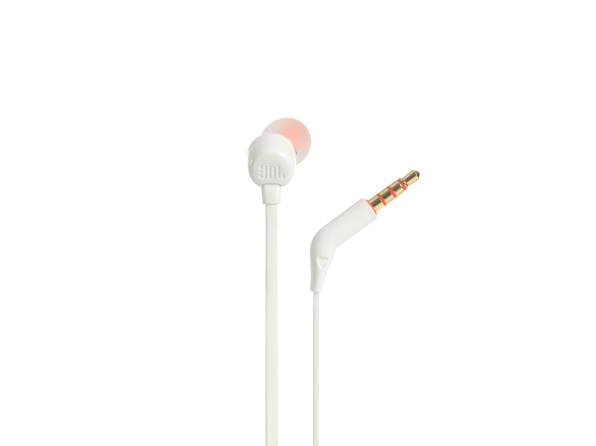 Compact white design of JBL Tune 110 for comfortable wear