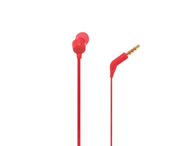 JBL Tune110 red remote with microphone close-up for hands-free calls.