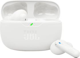 JBL Vibe Beam 2 next to smartphone showing compact size and travel convenience