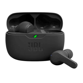 JBL Vibe Beam front packaging showing earbuds and features for quick purchase benefit