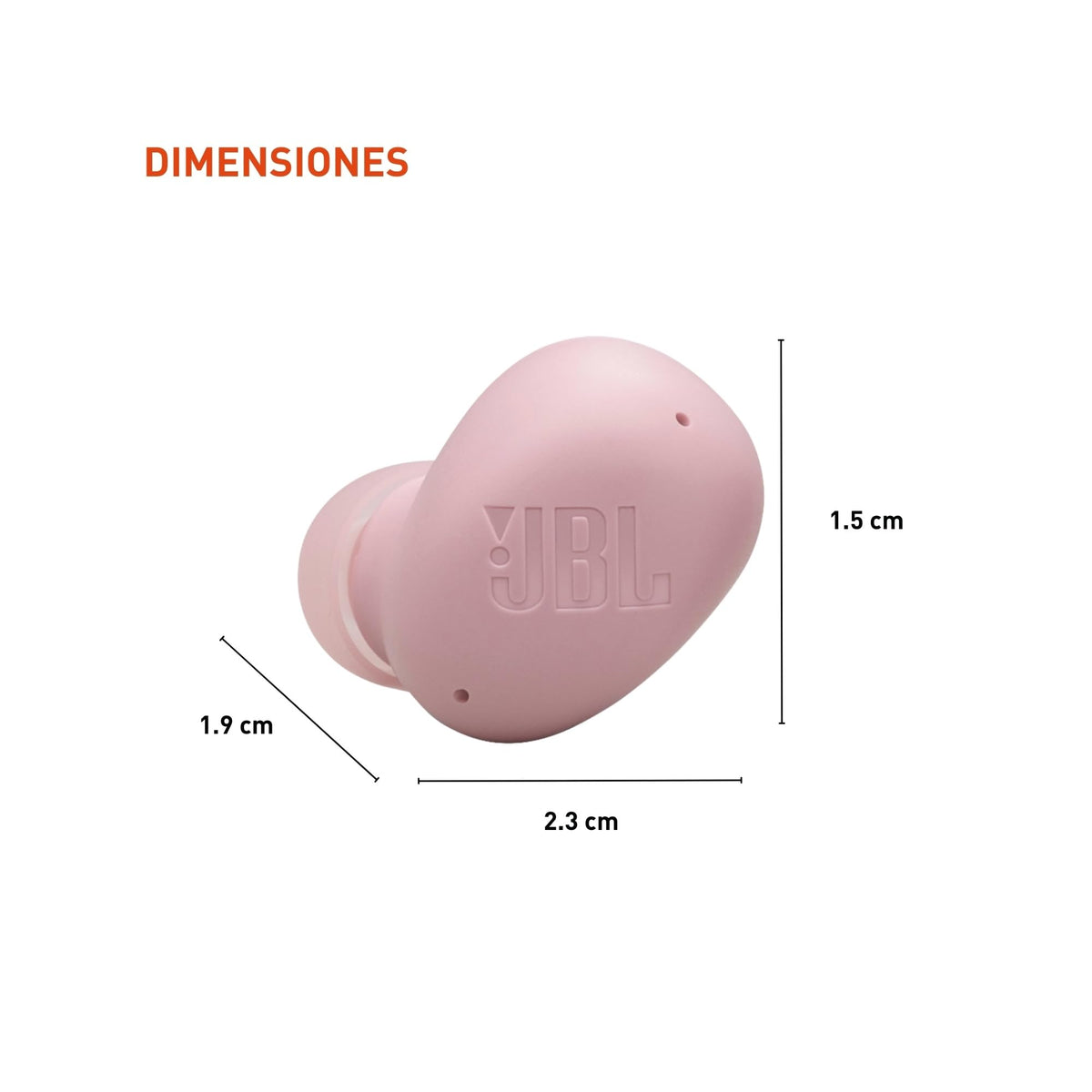 JBL Vibe Buds 2 driver grill close-up showing 8mm dynamic driver for deep bass