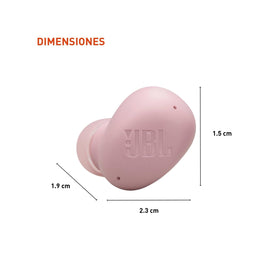 JBL Vibe Buds 2 driver grill close-up showing 8mm dynamic driver for deep bass