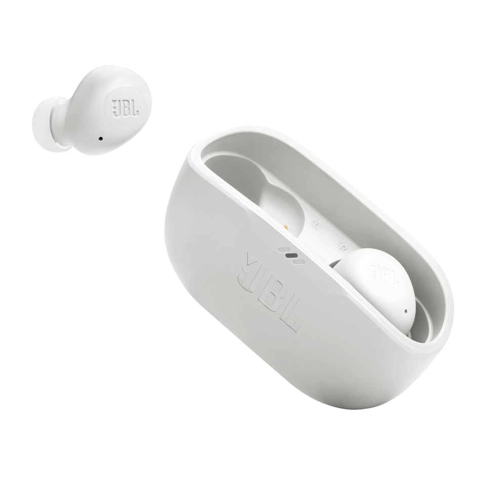 JBL front packaging showing earbuds and case, highlights compact design