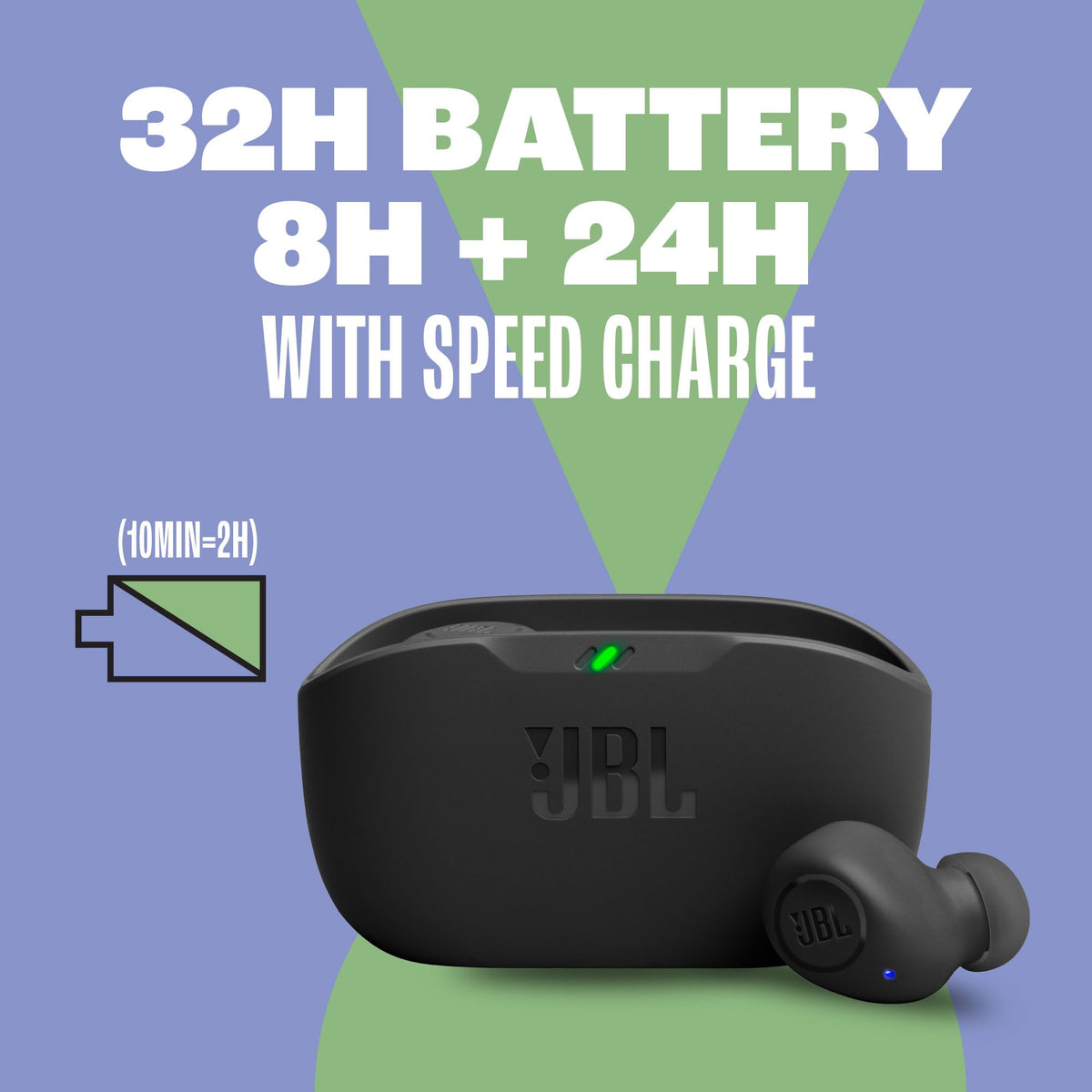 JBL Vibe Buds next to smartphone to show compact size and easy portability