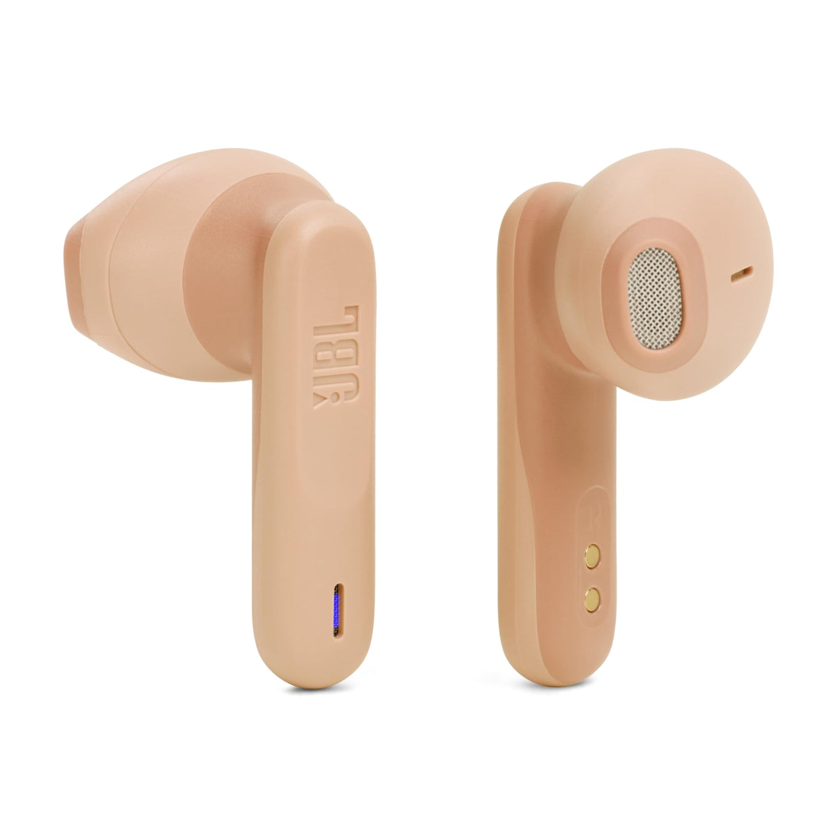 JBL Vibe Flex beige charging case powering up to 32 hours of listening on the go.