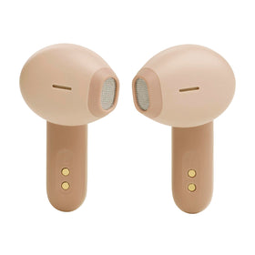 IP54-rated JBL Vibe Flex beige earbuds with IPX2 case withstand rain and sweat during workouts.