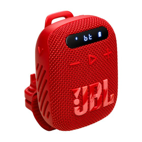 JBL Wind 3 FM Bluetooth handlebar speaker red enables hands-free listening on rides.