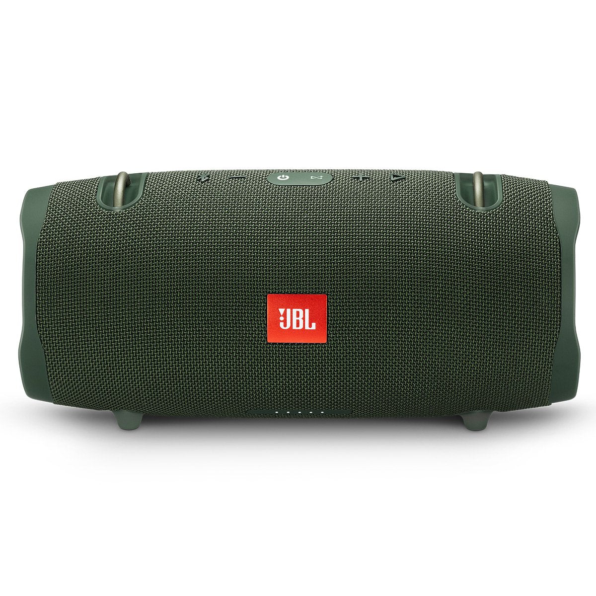 JBL Xtreme 2 Green front-angle view showing bold outdoor sound for big gatherings.