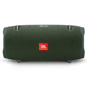 JBL Xtreme 2 Green front-angle view showing bold outdoor sound for big gatherings.