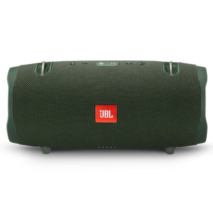 JBL Xtreme 2 Green front-angle view showing bold outdoor sound for big gatherings.
