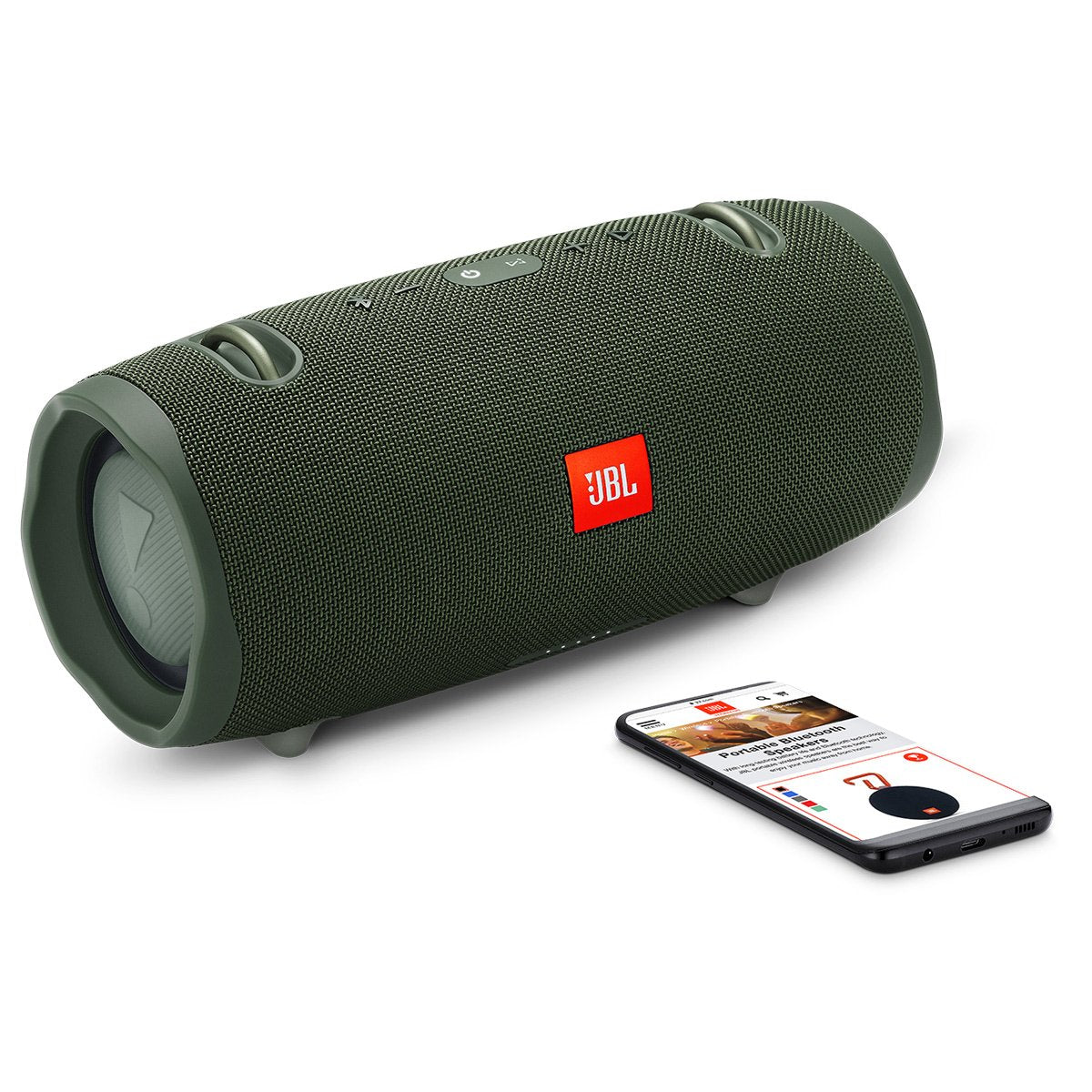 JBL Xtreme 2 Green waterproof close-up emphasizing IPX7 protection.