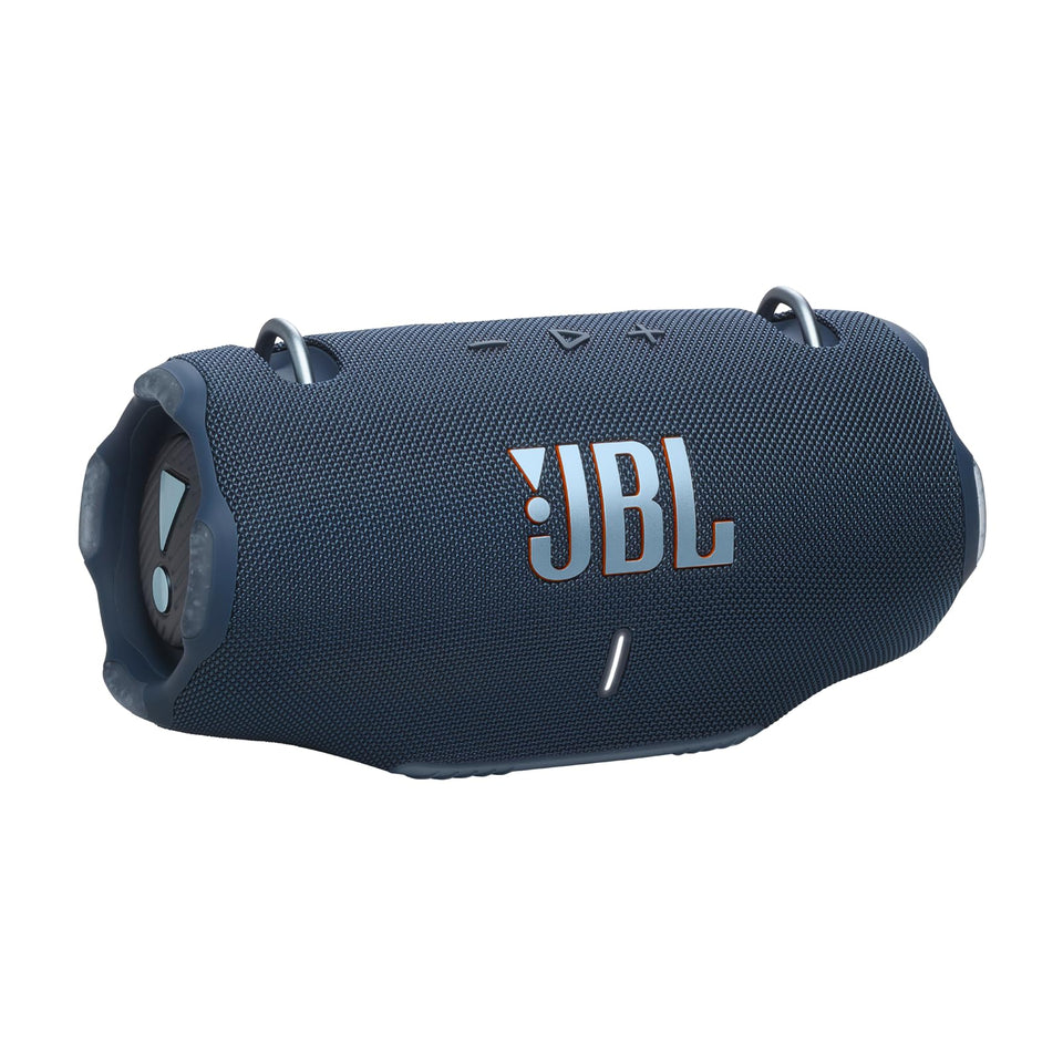 JBL Xtreme 4 blue front view for outdoor party listening.