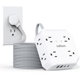 JcBlaon 12-in-1 surge protector with 15ft cord powers multiple devices safely.