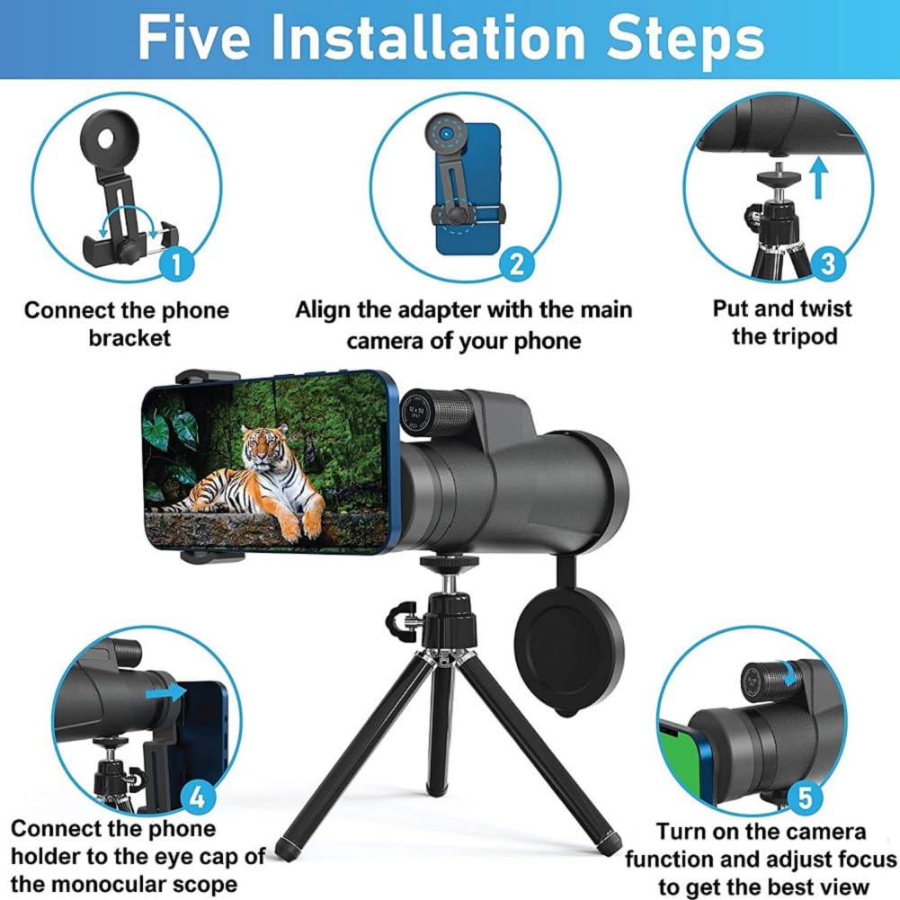 JBSZTH monocular 12x50 ergonomic one-handed grip for easy use