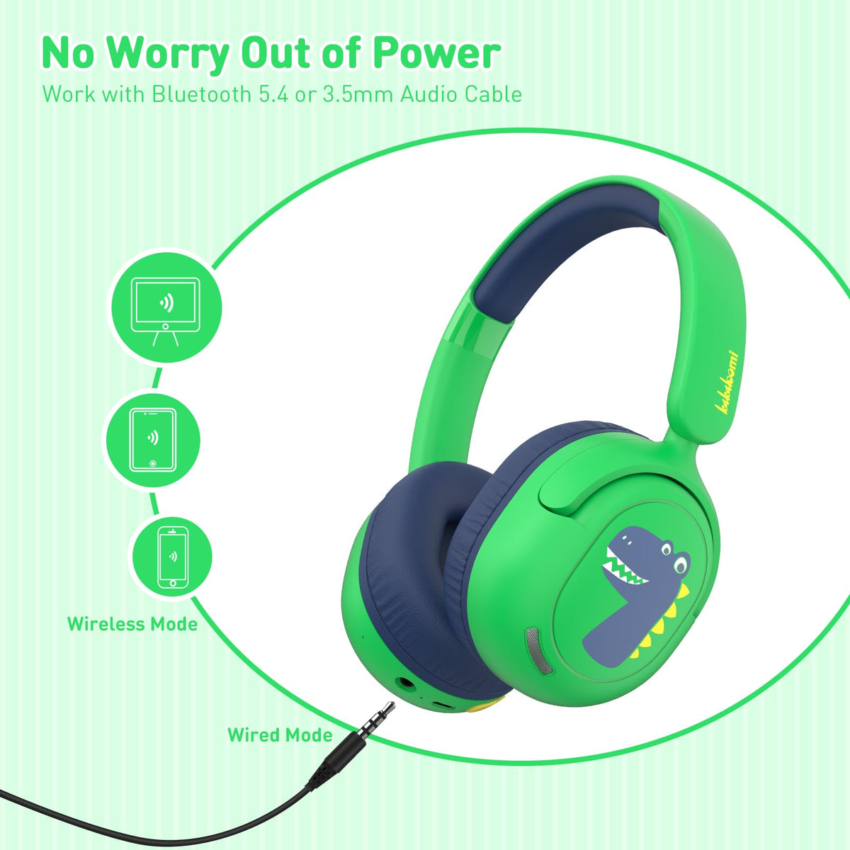 JBUNION included 3.5mm aux cord for wired listening