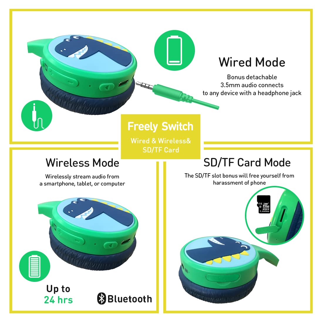 JBUNION AUX cable included for nonstop listening when battery runs low.