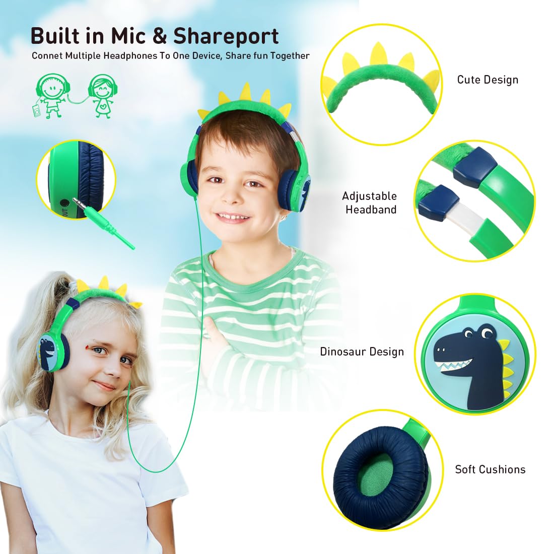 JBUNION Kids headphones charging with Type-C cable for fast recharging.