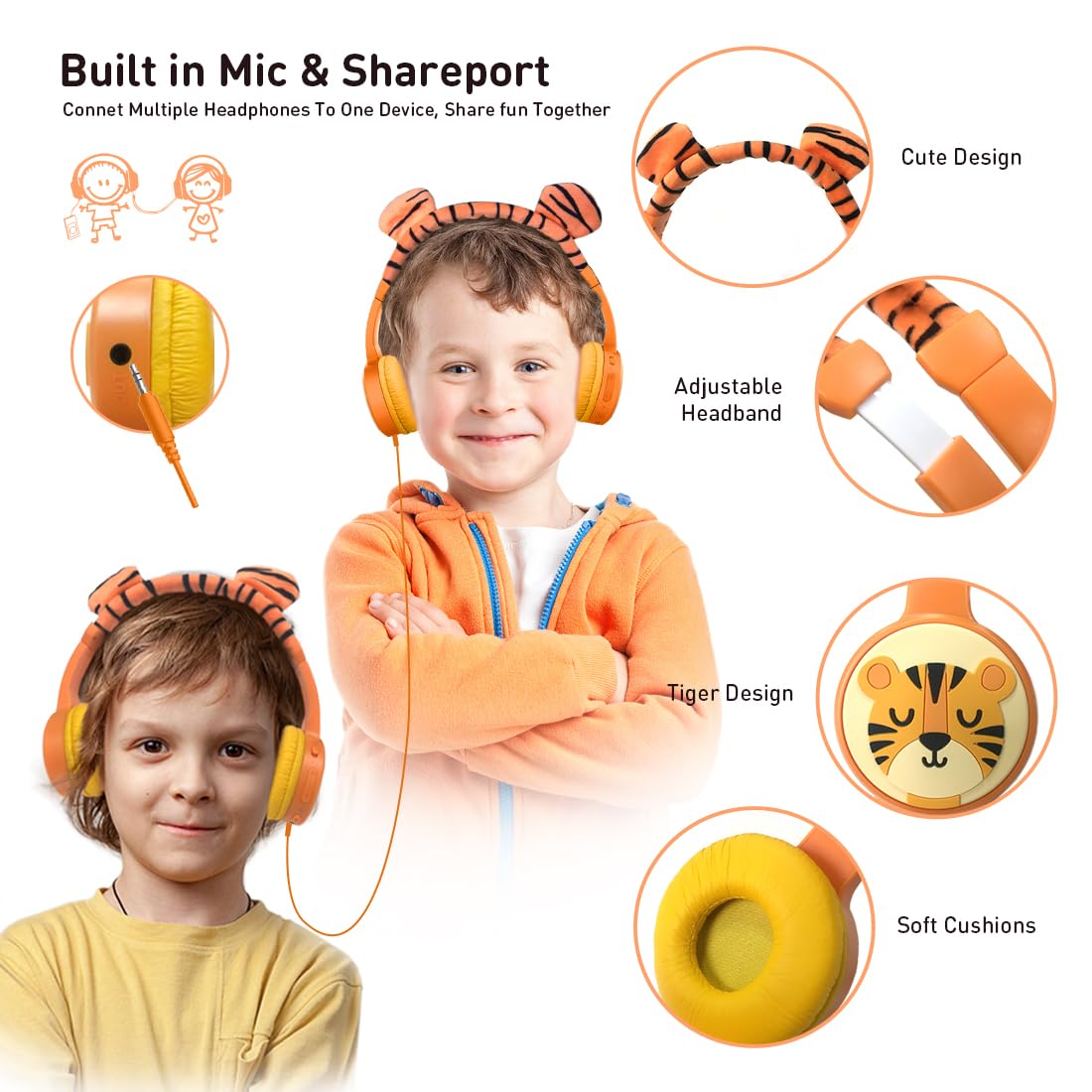 JBUNION Kids Headphones Type-C charging for quick power on the go
