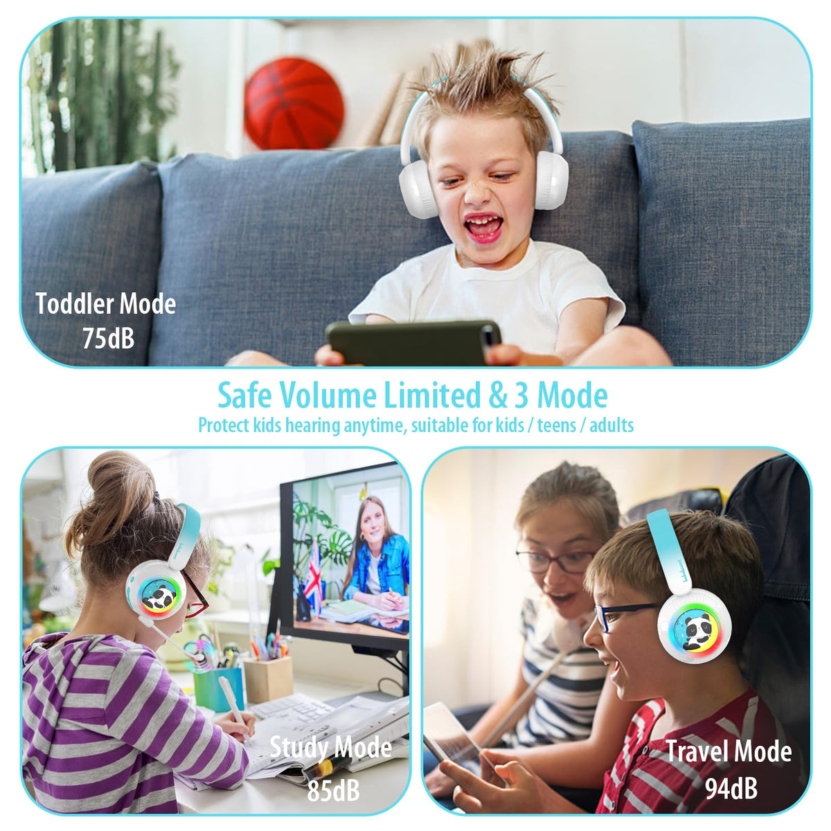 JBUNION LED lights on kid's headphones add fun during study