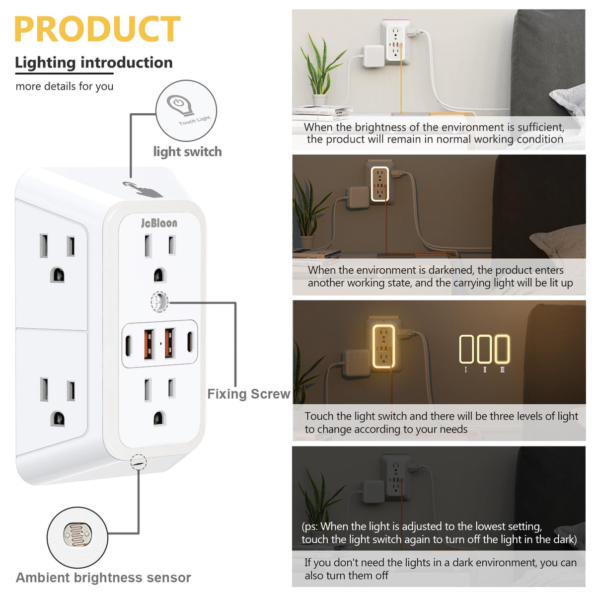 JcBlaon 10-in-1 wall outlet provides multiple ports for a tidy desk setup