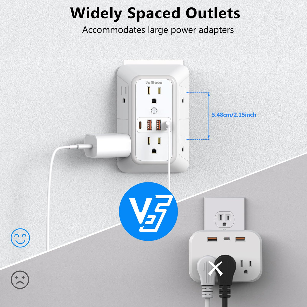 JcBlaon 1050 joule surge protection guards electronics against spikes.