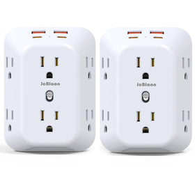 JcBlaon 2-pack outlet extender with 6 outlets and 4 USB ports for convenient charging
