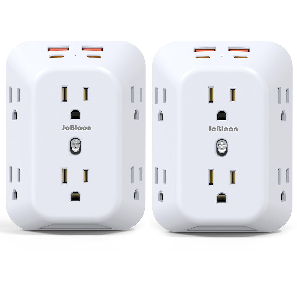 JcBlaon 2-pack outlet extender with 6 outlets and 4 USB ports for convenient charging