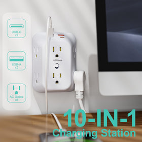 JcBlaon four-sided power strip layout to fit six large plugs without blocking