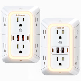 JcBlaon front view mounted showing six outlets and four USB ports for versatile charging