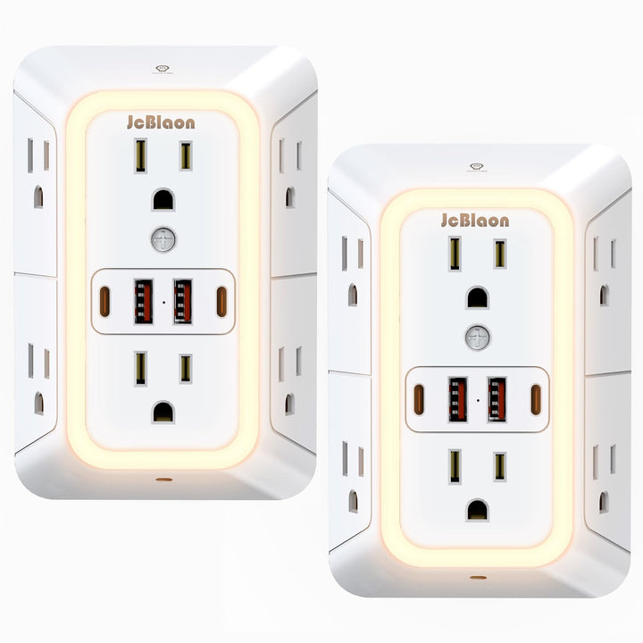 JcBlaon front view mounted showing six outlets and four USB ports for versatile charging