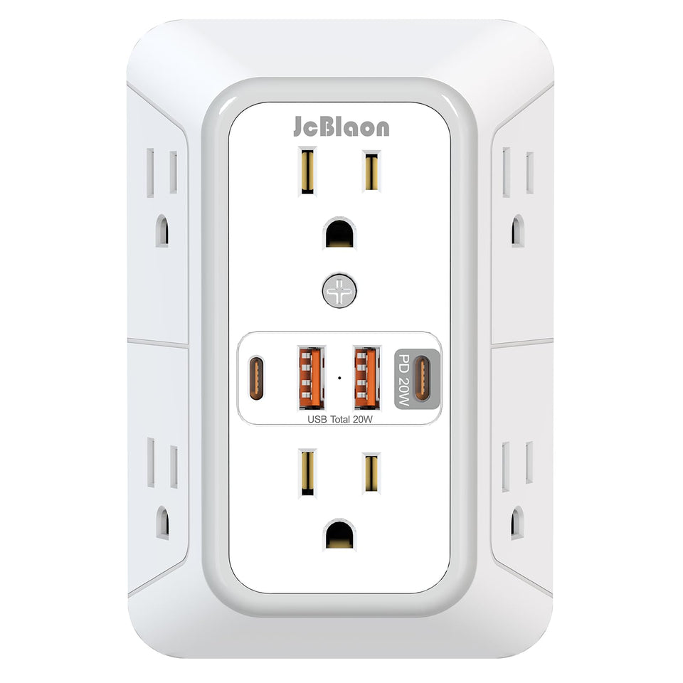 JcBlaon multi plug outlet with 6 outlets and 4 USB ports for versatile charging