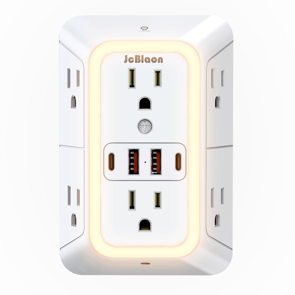 JcBlaon wall outlet extender with night light for safe navigation in the dark