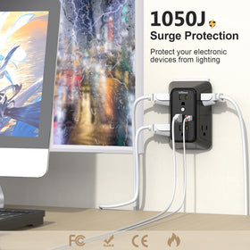 JcBlaon 6-outlet design with wide spacing to prevent blocking large plugs
