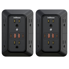 JcBlaon 2-pack outlet extender full view showing six spaced outlets for clutter-free charging