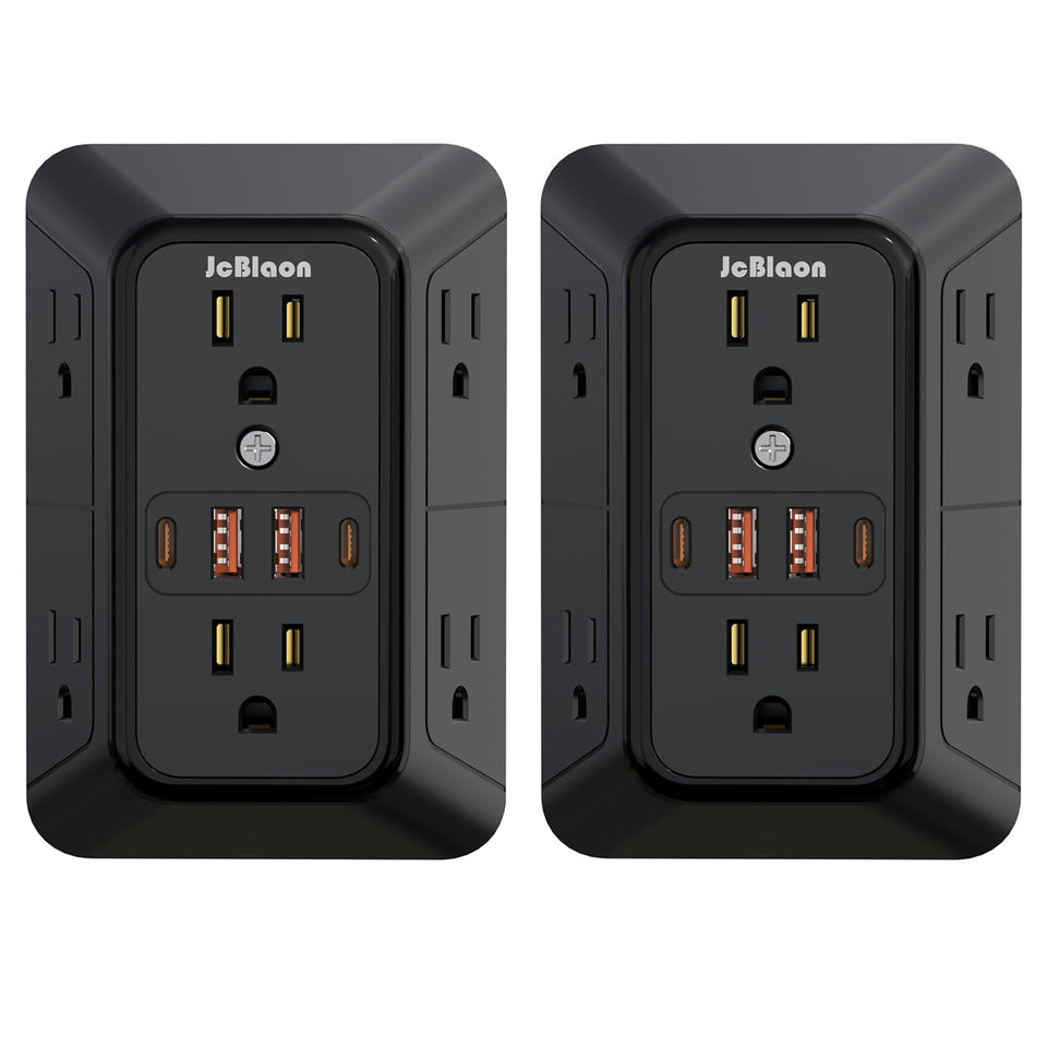 JcBlaon 2-pack outlet extender full view showing six spaced outlets for clutter-free charging