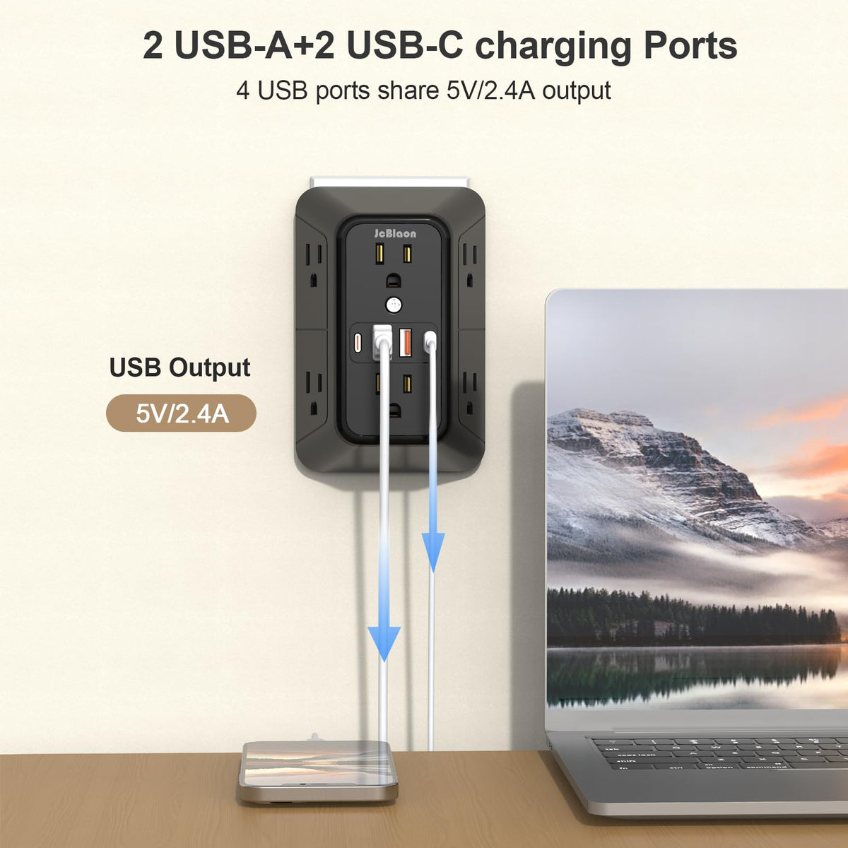 JcBlaon USB-A and USB-C ports ready for convenient desktop charging