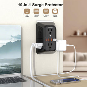 JcBlaon wall outlet extender close-up highlighting 1050 Joules surge protection for electronics