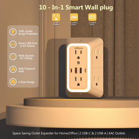 JcBlaon 10-in-1 USB wall outlet organized for multiple devices.