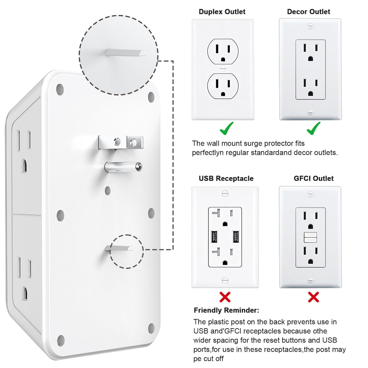 JcBlaon 1875W max, 15A rating supports multiple devices without overheating.