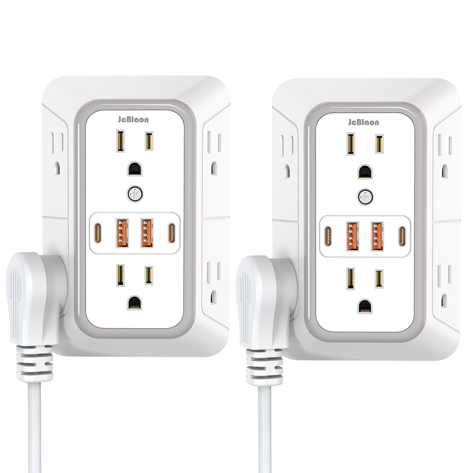 JcBlaon 2-pack wall outlet extender with 6 outlets for organized power in home offices.