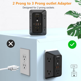 JcBlaon compact black extender fits home and office outlets.