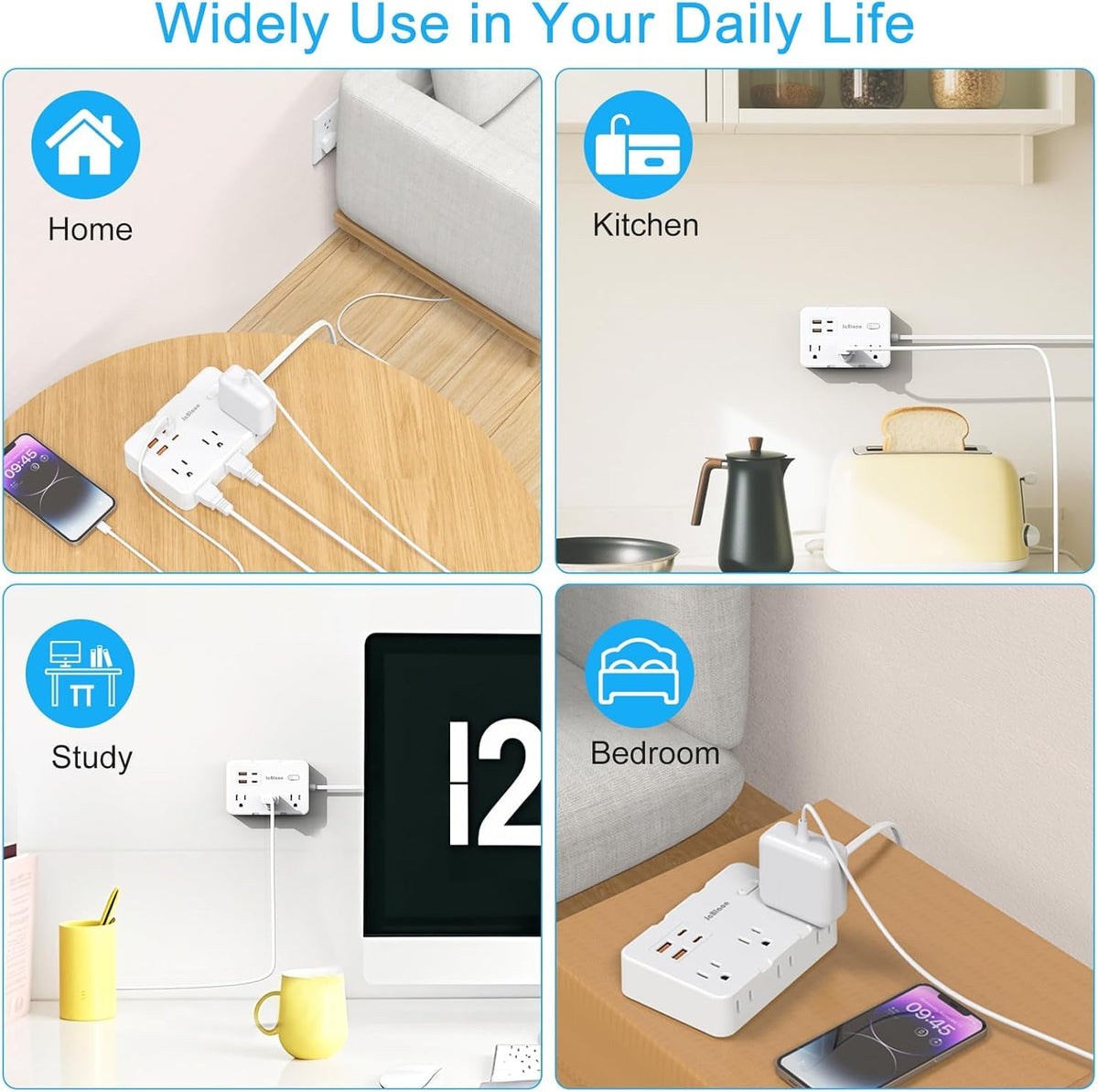 JcBlaon flat plug with right angle frees adjacent outlets