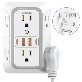 JcBlaon front view showing six outlets and four USB ports for versatile charging